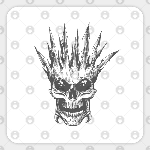 Horror Skull in Sharp Bone Crown Engraving Tattoo Sticker by devaleta